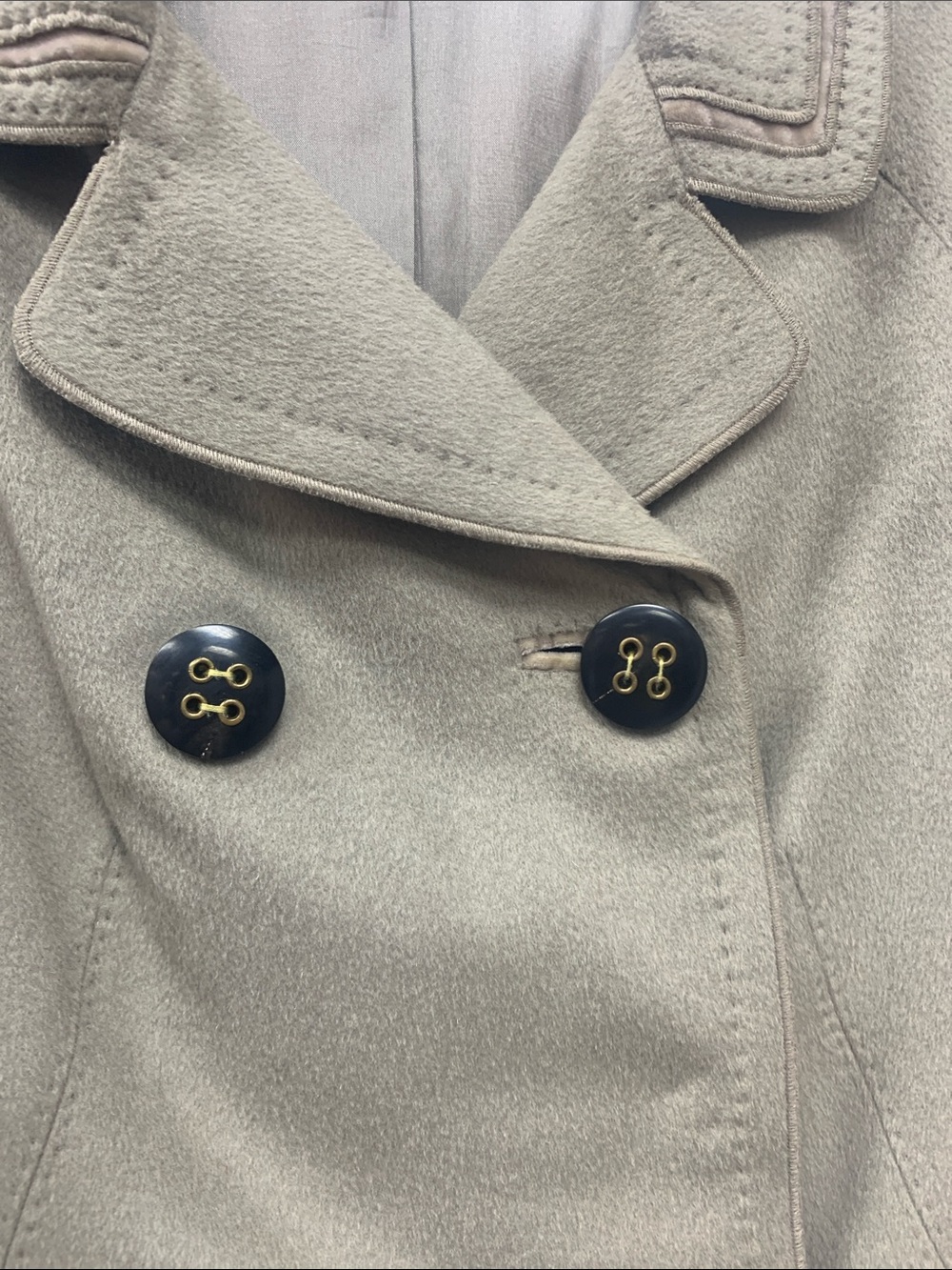 Per Se wool/cashmere taupe Double-Breasted Peacoat - Picture 2 of 6